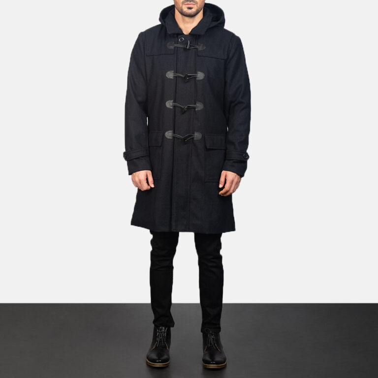 Mens Drakes Duffle Black Wool Coat0964-4-1599901942966